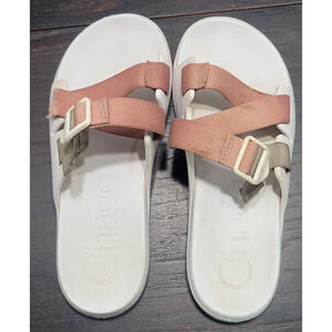 Chaco Women's CHILLOS Slide Sandal Pink Gray Straps White Base Size 9